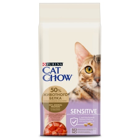 Сухой корм Purina Cat Chow Adult Sensitive для кошек с чувствительным пищеварением с лососем и домашней птицей Основное Превью