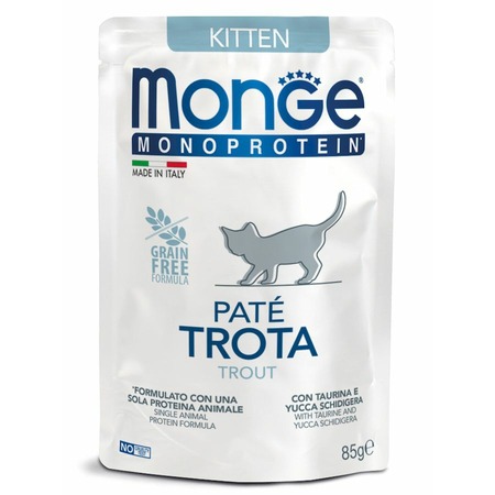 Monge Cat Monoprotein полнорационный влажный корм для котят, паштет с форелью, в паучах - 85 г  Превью