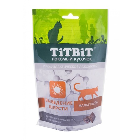 TiTBiT Хрустящие подушечки для кошек с говядиной для выведения шерсти - 60 г Основное Превью